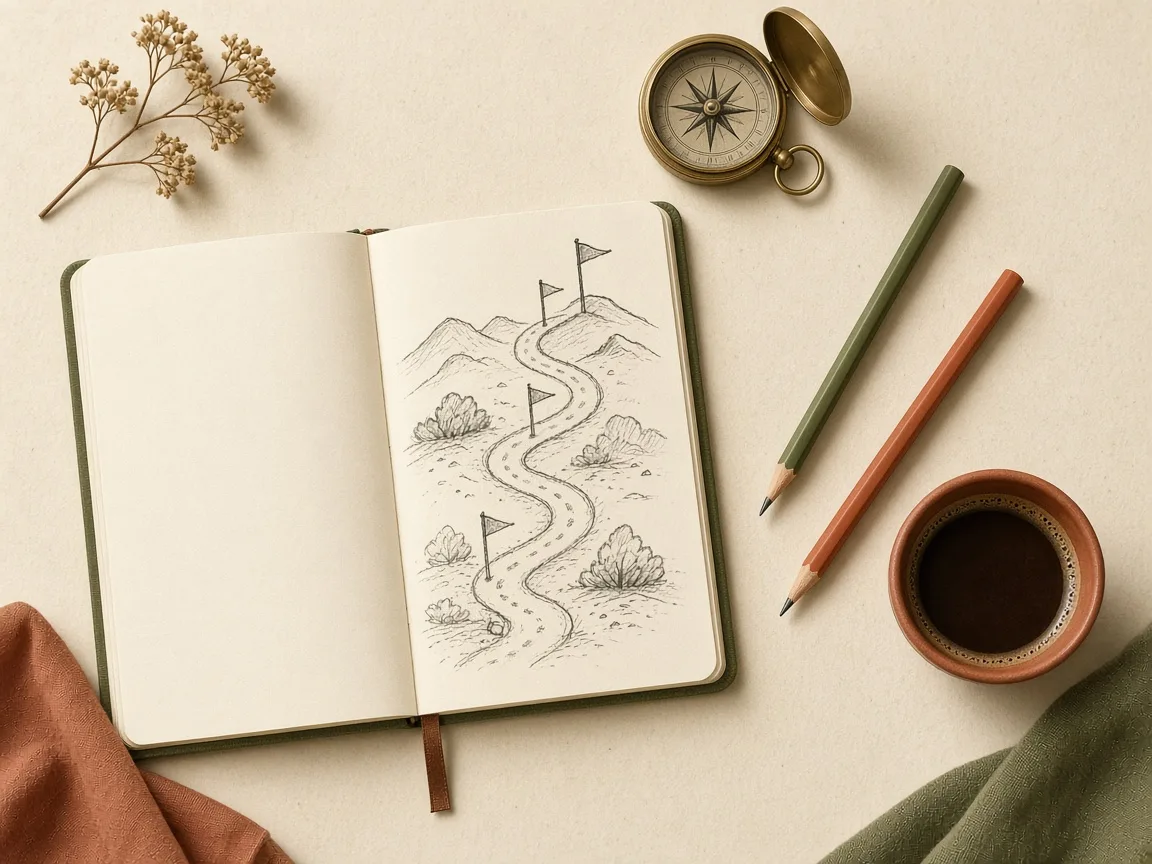Notebook with a hand-drawn path